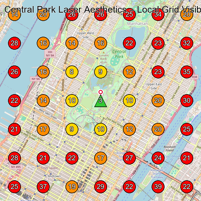 Central Park Laser Aesthetics GeoGrid visibility map for Medical Spa in New York